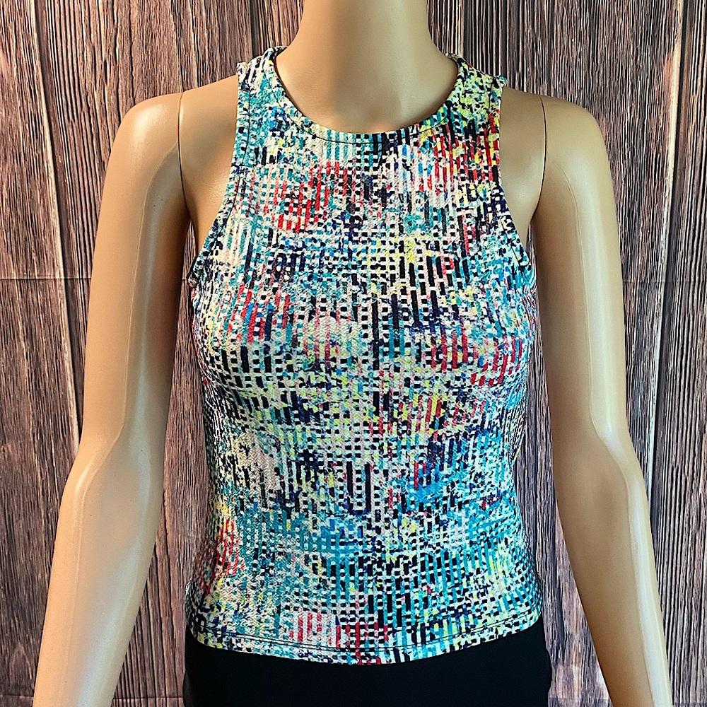 Material Girl size small bodycon multi colored boho artsy blouse top